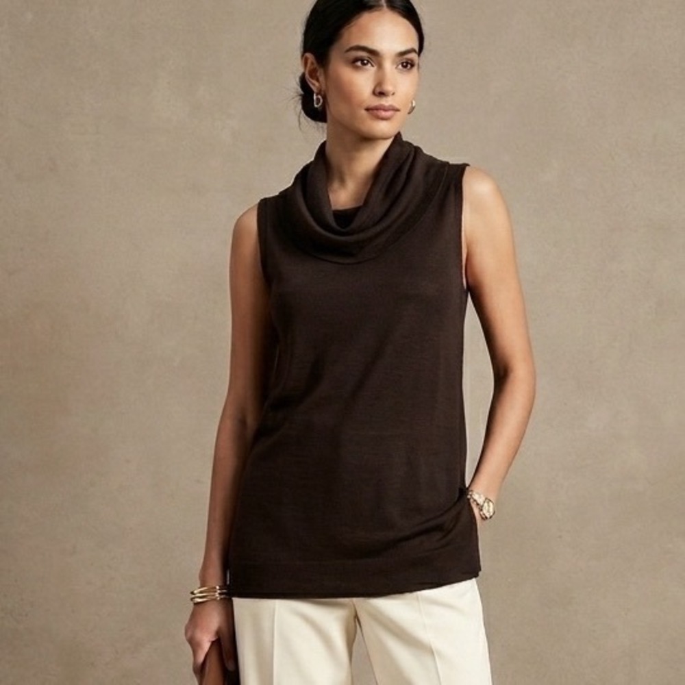 Requirements Sweater Vest Women XL Brown 100% Tussah Silk Cowl Neck Minimalist